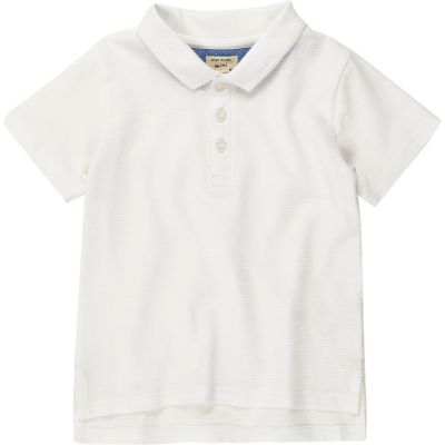Mini boys white textured polo shirt